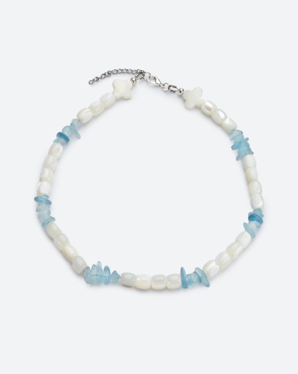 Unisex necklace with white and blue beads